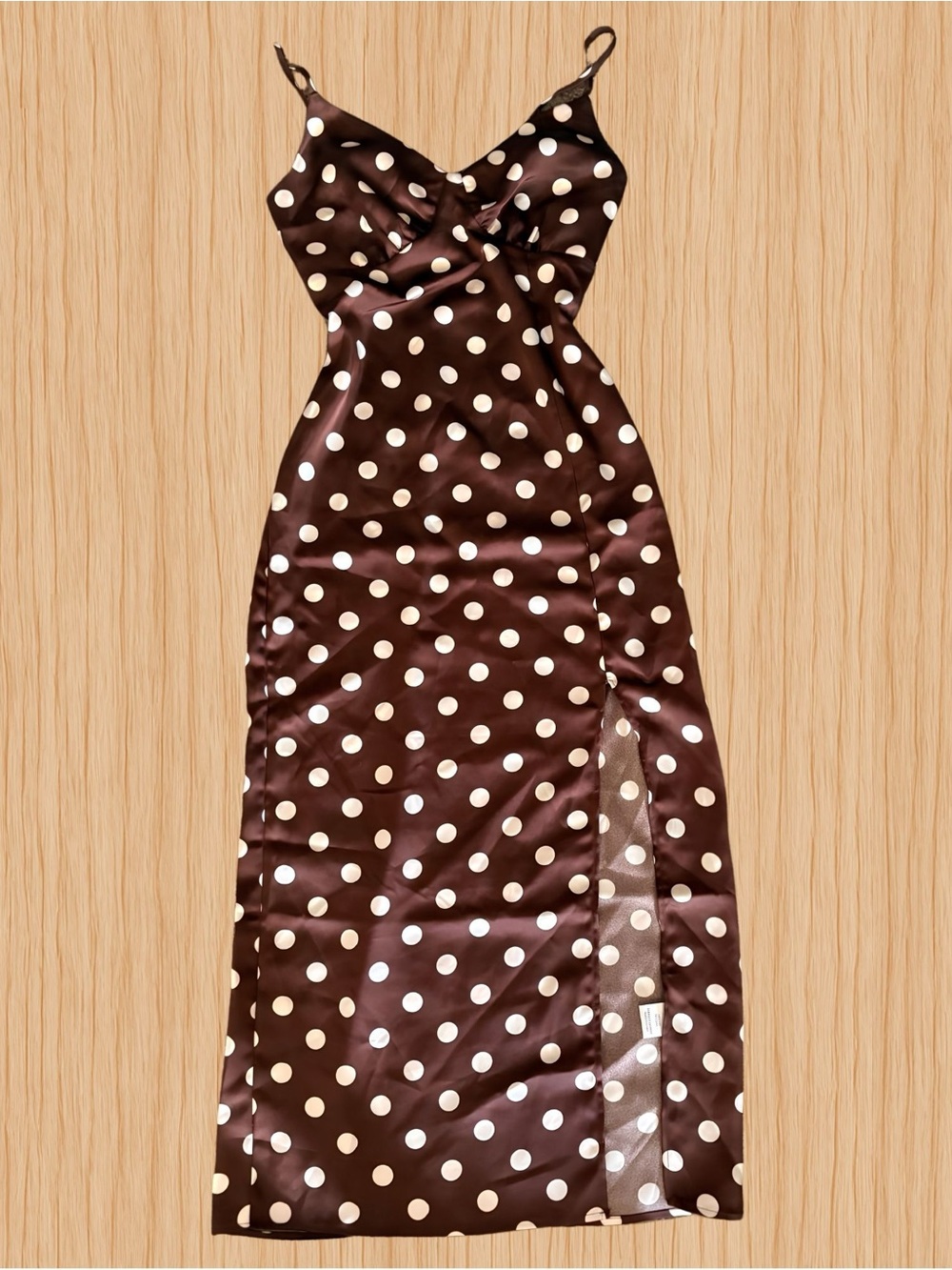 Cynthia Rowley Brown Satin Polka Dot Slip Dress